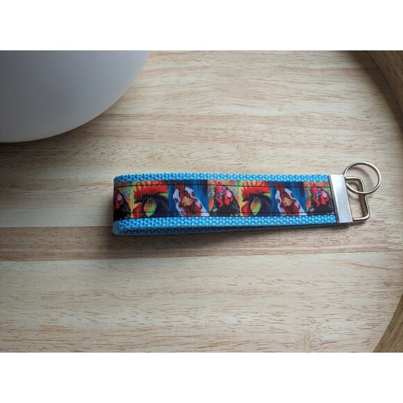 Chicken Rooster Keychain Wristlet Boho Fabric Key Ring FOB Farm Animal Farmhouse - Picture 4 of 6